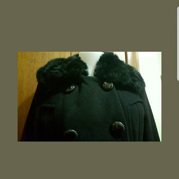 Bebe rabbit fur collar coat double breasted sz S - Picture 2 of 7